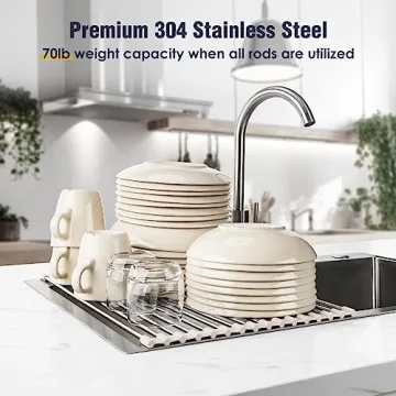 Tomorotec Roll Up Stainless Steel Dish Drying Rack