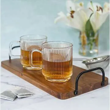 Greenline Goods Ribbed Ripple Art Deco Glassware Mugs Set of 2-12 oz Origami Style Glass Cups - Aesthetic Drinking Glasses - Retro Unique Fluted Vintage Glasses For Coffee, Tea, or Modern Bar