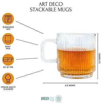 Greenline Goods Ribbed Ripple Art Deco Glassware Mugs Set of 2-12 oz Origami Style Glass Cups - Aesthetic Drinking Glasses - Retro Unique Fluted Vintage Glasses For Coffee, Tea, or Modern Bar