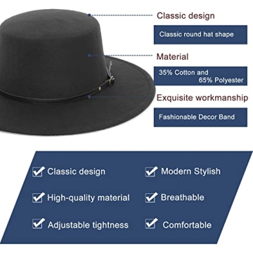 EOZY Classic Felt Fedora Hat Stylish Wide Brim Unisex