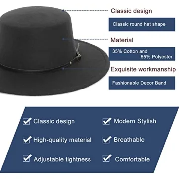 EOZY Classic Felt Fedora Hat Stylish Wide Brim Unisex