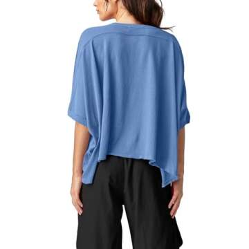 Tankaneo Womens Oversized T-Shirts Cropped Summer Casual Short Sleeve Loose Fit Tee Tops Blue