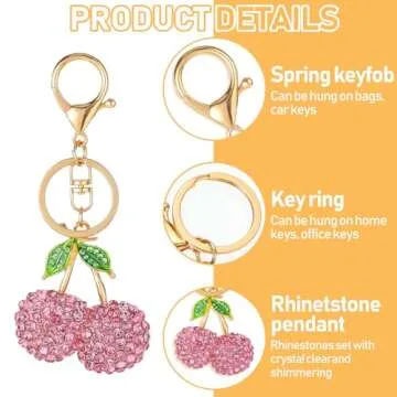 Rhinestone Cherry Keychain Cute Sparkling Fruit Cherry Bag Charms Purse Charms Aesthetic Keychain Ch...