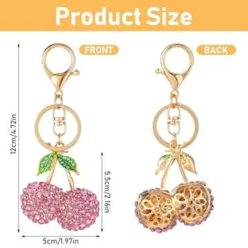 Rhinestone Cherry Keychain Cute Sparkling Fruit Cherry Bag Charms Purse Charms Aesthetic Keychain Charms Purse Keychain with Leaves Keyring for Bag Purse Wallet Handbags Car Accessories (Pink)