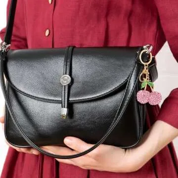 Rhinestone Cherry Keychain Cute Sparkling Fruit Cherry Bag Charms Purse Charms Aesthetic Keychain Charms Purse Keychain with Leaves Keyring for Bag Purse Wallet Handbags Car Accessories (Pink)