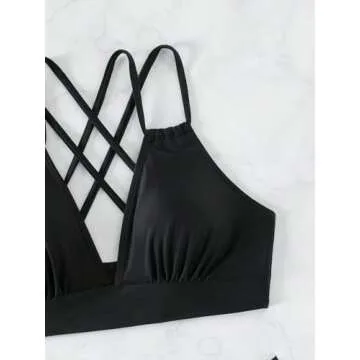 GORGLITTER Women's 2 Piece Bikini Set Criss Cross Cut Out Swimsuits High Waisted Bottom Bathing Suit Solid Black Medium