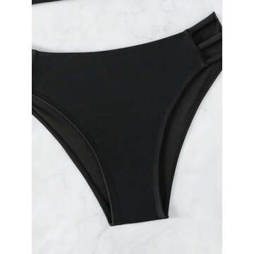 GORGLITTER Women's 2 Piece Bikini Set Criss Cross Cut Out Swimsuits High Waisted Bottom Bathing Suit Solid Black Medium
