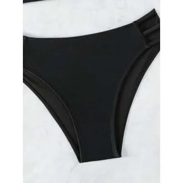 GORGLITTER Women's 2 Piece Bikini Set Criss Cross Cut Out Swimsuits High Waisted Bottom Bathing Suit Solid Black Medium