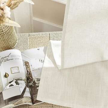 Joydeco Living Room Curtains 84 Inches Long, Linen Curtains 84 Inch Length 2 Panels Light Filtering Curtains 84 Inches Long, Ivory Natural Curtains Farmhouse Curtains for Living Room