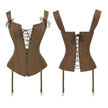 Charmian Renaissance Lace Up Corset with Garters Brown