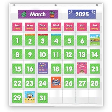 Eamay Classroom Calendar Pocket Chart 71 Cards for Kids