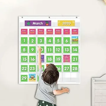 Eamay Classroom Calendar Pocket Chart 71 Cards for Kids