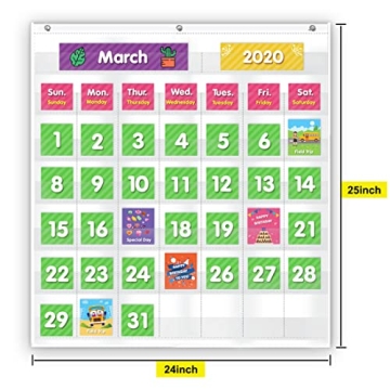 Eamay Classroom Calendar Pocket Chart 71 Cards for Kids