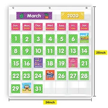 Eamay Classroom Calendar Pocket Chart 71 Cards for Kids