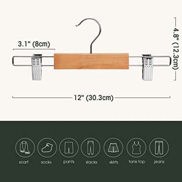 Ulimart Wooden Pants Hangers - 20 Stylish Clips Included