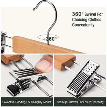 Ulimart Wooden Pants Hangers - 20 Stylish Clips Included