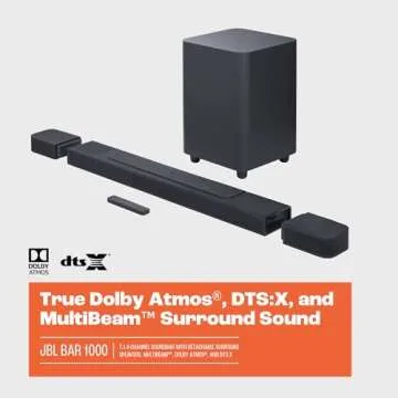 JBL Bar 1000: 7.1.4-Channel soundbar with Detachable Surround Speakers, MultiBeam™, Dolby Atmos®, and DTS:X®, Black