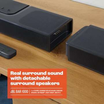 JBL Bar 1000: 7.1.4-Channel soundbar with Detachable Surround Speakers, MultiBeam™, Dolby Atmos®, and DTS:X®, Black