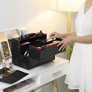 Yaheetech Profession Makeup Train Case - Travel Makeup Box Cosmetic Case Jewelry Organizer Box Portable Lockable Cosmetic Box Premium Beauty Cosmetic Storage Box with Adjustable Dividers