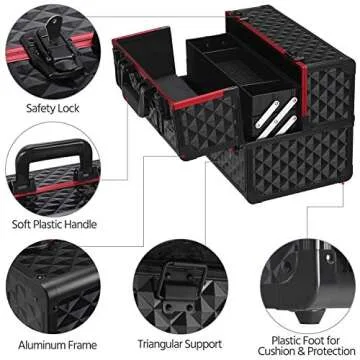 Yaheetech Profession Makeup Train Case - Travel Makeup Box Cosmetic Case Jewelry Organizer Box Portable Lockable Cosmetic Box Premium Beauty Cosmetic Storage Box with Adjustable Dividers