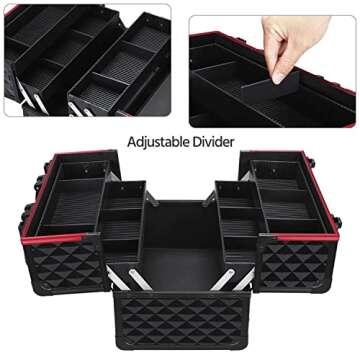 Yaheetech Profession Makeup Train Case - Travel Makeup Box Cosmetic Case Jewelry Organizer Box Portable Lockable Cosmetic Box Premium Beauty Cosmetic Storage Box with Adjustable Dividers
