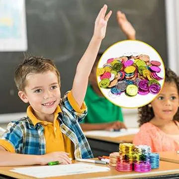 Mczxon Caught Being Good Coins Tokens-100 Pcs, Colorful Plastic Reward Incentive Behavior Pretend Play Coins with Reward Jar, Reward Plastic Play Incentive Tokens for Kids Behavior School Teacher