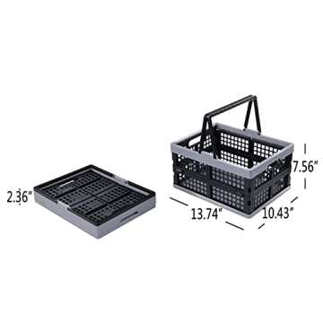 Jandson 2 Packs Plastic Folding Storage Crate with Handle, Collapsible Shopping Basket, 16 L, R