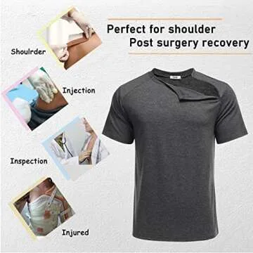 Deyeek Men's Post Shoulder Surgery Recovery Shirt with Dual Zippers