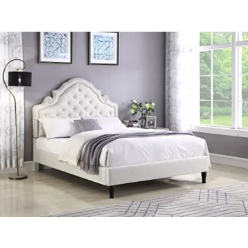 Affordable Light Beige King Platform Bed Frame for Interior Style