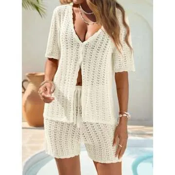 Saodimallsu Crochet 2 Piece Beach Cover Up Set for Women