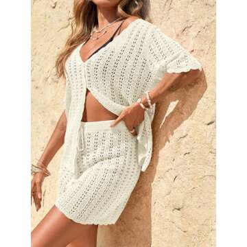 Saodimallsu Crochet 2 Piece Beach Cover Up Set for Women