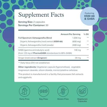Youtheory Ashwagandha + GABA - Stress Management & Sleep Support - 60 Vegetarian Capsules