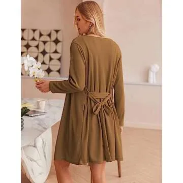 Ekouaer Womens 3 Piece Waffle Knit Lounge Set Soft Pajama Sets Tank Top and Shorts Cardigan with Pockets (Brown, M)