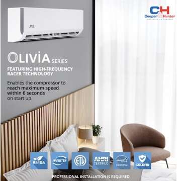 Cooper & Hunter 28,000 BTU, Dual 2 Zone 9000 18000 BTU Wall Mount 23.80 SEER, 24.6 SEER2, Ductless M...