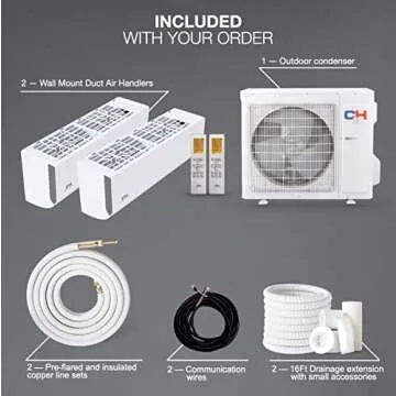 Cooper & Hunter 28,000 BTU, Dual 2 Zone 9000 18000 BTU Wall Mount 23.80 SEER, 24.6 SEER2, Ductless Mini Split Air Conditioner Heat Pump Full Set with 25ft Installation Kits.