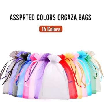 YHJZ 100PCS Organza Bags, 4x6 inches (10x15cm) Small Mesh Bags Drawstring, Jewelry Gift Bags, Packaging Bags for Party, Festival, Soaps, Makeup Organza Favor Bags (Multicolor)