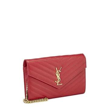 Yves Saint Laurent, Pre-Loved Red Grained Calfskin Envelope Wallet-On-Chain (WOC), Red