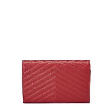 Yves Saint Laurent, Pre-Loved Red Grained Calfskin Envelope Wallet-On-Chain (WOC), Red
