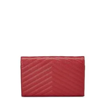 Yves Saint Laurent, Pre-Loved Red Grained Calfskin Envelope Wallet-On-Chain (WOC), Red
