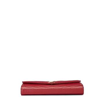Yves Saint Laurent, Pre-Loved Red Grained Calfskin Envelope Wallet-On-Chain (WOC), Red