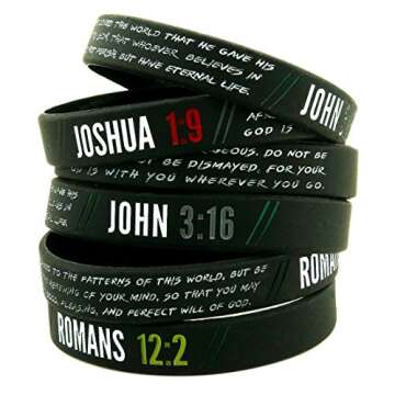 Ezekiel Gift Co. Christian Wristbands for Guys (6-pack) - John 3:16, Romans 12:2, and Joshua 1:9 - R...
