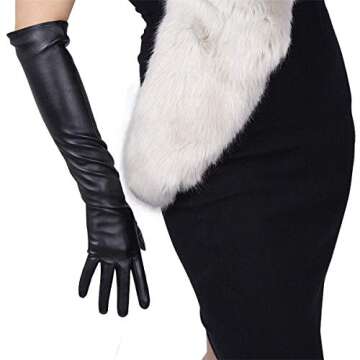 DooWay Long Leather Gloves Women Black Touchscreen Elbow Length Gloves 20 inches Winter Warm Opera G...