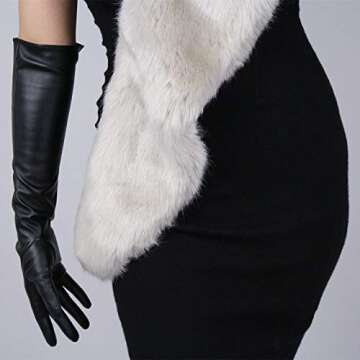 DooWay Long Leather Gloves Women Black Touchscreen Elbow Length