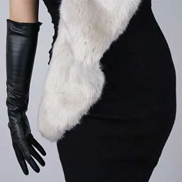 DooWay Long Leather Gloves Women Black Touchscreen Elbow Length