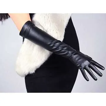 DooWay Long Leather Gloves Women Black Touchscreen Elbow Length