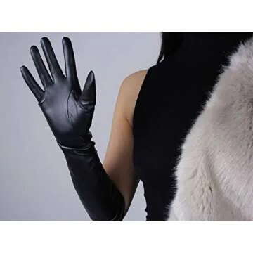 DooWay Long Leather Gloves Women Black Touchscreen Elbow Length