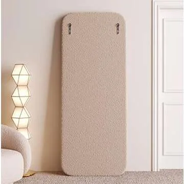 BOJOY Full Length Mirror,63"x24" Irregular Wavy Mirror, Asymmetrical Mirror, Wave Arched Floor Mirror, Wall Mirror Standing Hanging or Leaning Against Wall for Bedroom -Milk Tea Color