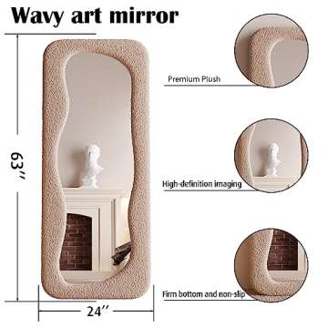 BOJOY Full Length Mirror,63"x24" Irregular Wavy Mirror, Asymmetrical Mirror, Wave Arched Floor Mirror, Wall Mirror Standing Hanging or Leaning Against Wall for Bedroom -Milk Tea Color