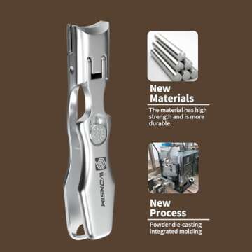 WONSIM German Nail Clippers for Men Thick Nails, Large Heavy Duty Toenail Clippers for Seniors with Safety Lock, Stainless Steel Wide Jaw Opening No Splash Fingernail Clipper Long Handle with Catcher