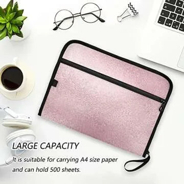 Rose Gold Metal Texture Expanding File Folders Zipper Closure Acordian File Keeper Water Resistant Document Organizer 13 Pockets File Box Letter Size